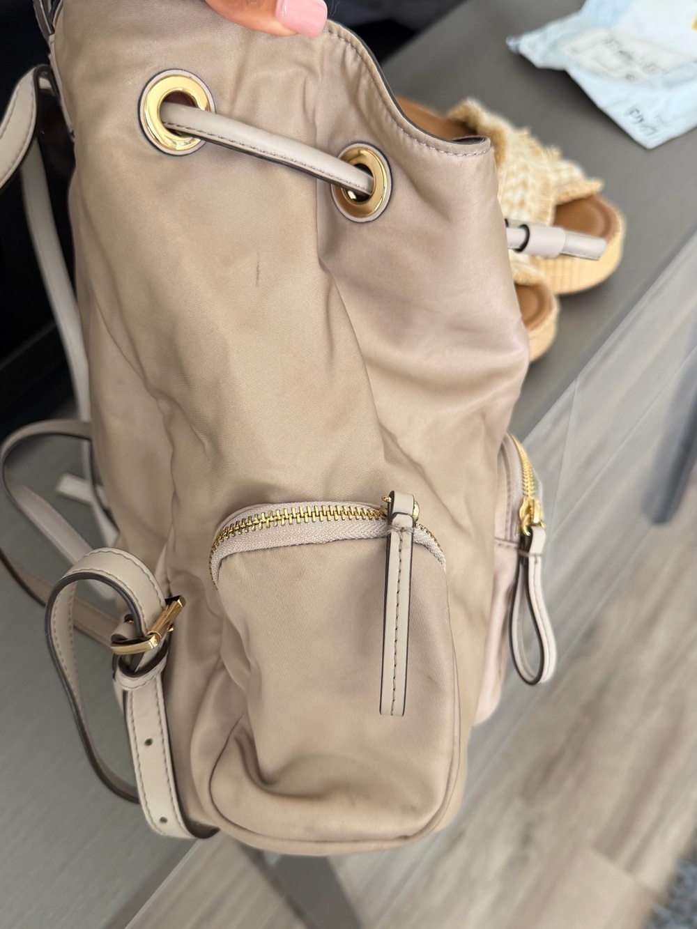 MICHAEL KORS Soft Cream Drawstring Backpack with Gold Hardware - Picture 4 of 11